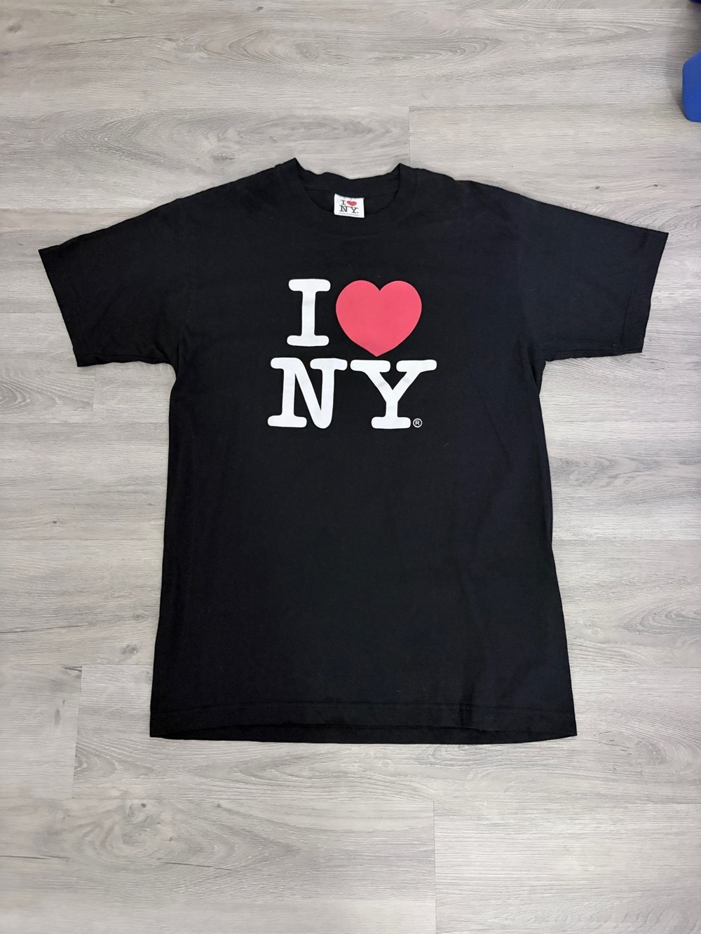 New York & Company Black Tee with Red Heart I NY Graphic